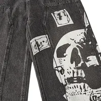 Custom Mannen Print Denim Broek Wassen Verontruste Grafische Jeans Loose Fit Skateboard Hip Hop Baggy Jeans Broek