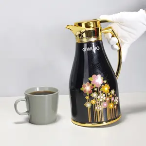 WUJO NEW Design Shimmer Luxury Black Gold Royal Vacuum Jebena Ethiopian Thermos Tea Coffee Pot with Glass Liner
