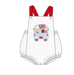 Venta caliente bebé niña niños boutique ropa conjunto niños 4 de Julio disfraz cachorro perro bandera diseño verano fruncido ropa - Product Image 4