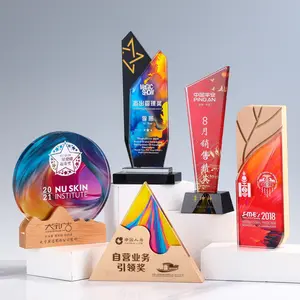Jiayi Custom Color Solid Wood Base Trophy Crystal Crafts Trophies And Medals With Photo Lettering