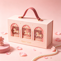 Boîte cadeau rigide de luxe rose avec poignée, design carrousel, pour emballage de cosmétiques, bijoux, parfums, prix de gros