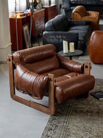 Sofa |   Einzelner Sessel Jersey PU Mid-Century Modern Wohnzimmer Lässiger Stil Einfache Montage Massivholzbeine 3A-Qualität Wohnmöbel