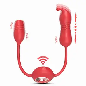 2 In 1 Silicone USB Charging Vibrating Dual Jump Egg Red Vaginal Clitoral Stimulation Vibrator-Sex-Toys-For-Woman