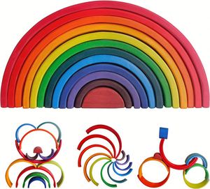 12Pcs Stacking Toy Large <b>Rainbow</b> Building Blocks <b>Wooden</b> for Kids Montessori Educational Toys - Product Image 2