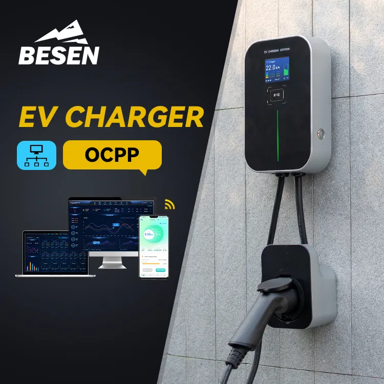 Carregador de parede ev 32a, estação de carregamento 3 fase ocpp 1.6j carteira 22kw ev com cartão rfid