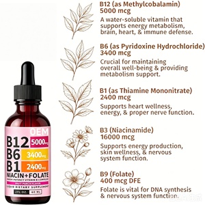 Gotas de Complejo Vitamínico <span class=keywords><strong>B</strong></span> Líquido, B12, B6, B1, Niacina, Folato, 5000mcg, Alta Potencia, Suplemento para Energía y Estado de Ánimo, Vegano, 60ml, OEM - Product Image 3