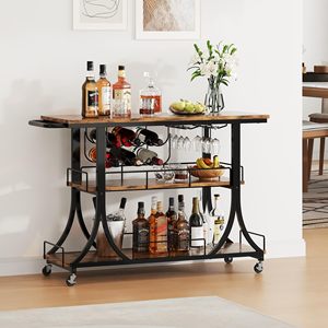 SENYU 3-Tier Wooden <b>Bar</b> <b>Cart</b> With Wheels And Locks Modern Portable Kitchen Furniture - Product Image 2