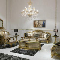 Sofá Clásico de Lujo Dorado, Estilo Barroco Turco, Tapizado en Tela, con Estructura de Madera Tallada, para Muebles de Palacio