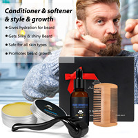 Vente en gros de cadeau de soins de toilettage de barbe avec logo personnalisé produits Kit de baume à l'huile de croissance de barbe ensemble de pousse de poils de barbe pour hommes