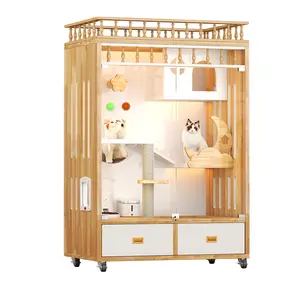 3-story Cat Wood Villa Pet Cat Cage Villa Furniture Large Luxury Cat Villa Cage With Factory Price
