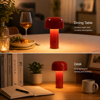 Lámpara de Mesa Recargable con Forma de Hongo, Control Táctil, Regulable, 3 Temperaturas de Color, Inalámbrica, Luz de Noche para Mesita de Noche, Carga USB-C
