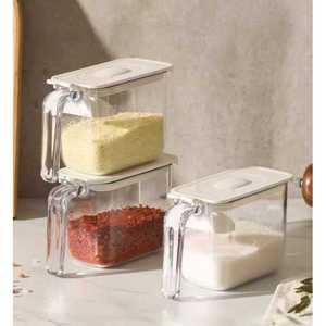 Ensemble de pots à épices avec poignée, couvercle en plastique, récipient de stockage d'assaisonnements solides, utilisation en cuisine, taille M - Product Image 1