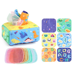 Vente en gros : Boîte à mouchoirs et mouchoirs en peluche pour bébé, avec impression alphabet animalier, et livre en tissu d'éveil éducatif - Product Image 2