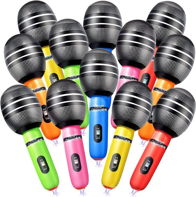 PVC Inflatable Microphone 25*5.8 CM Assorted Colors for Musical Concert Themed Singer Party Role Play Birthday Karaoke Party
