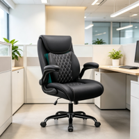 Chaise de bureau exécutive ergonomique à dossier haut en cuir, soutien lombaire, soulagement des douleurs du bas du dos, accoudoirs rembourrés rabattables, accoudoirs réglables