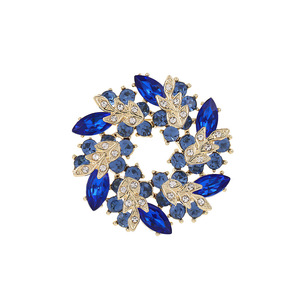 Broches de mode en alliage de zinc, motif couronne de strass et cristaux, rouge, vert, bleu, bijoux de fête, pince à foulard, forme végétale - Product Image 5