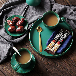 Shangyan Ceramic Coffee <b>Cup</b> With Saucer And Spoon <b>Tea</b> <b>Cup</b> <b>Set</b> Round Solid Color Handle Afternoon <b>Tea</b> Use - Product Image 1