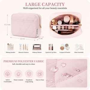 Custom Logo Puffy <b>Makeup</b> Bag Travel Toiletry Bag for Women Large Capacity Quilted Cosmetic Organizer Wide Open Zipper Pouch <b>Case</b> - Product Image 4