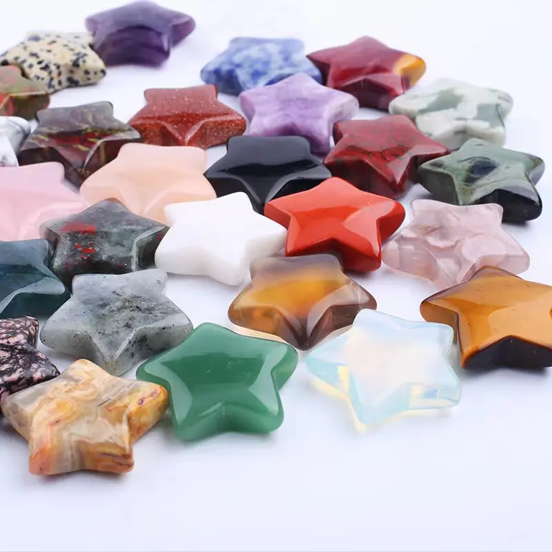 Natural Hand Carved Healing Crystal reiki Stones Various Material Rose Quartz star Shaped 30mm colorful agate Crystal Stars