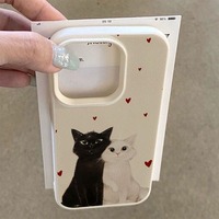 Coque de téléphone antichoc en cuir texturé avec motif chat couple cœur d'amour mignon pour iPhone 17 Air 16 15 14 Pro Max – Vente en gros