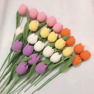 Ramo de Tulipanes de Ganchillo de Algodón Hechos a Mano, Flores Artificiales Eternas, Regalos de Agradecimiento Navideños, Tulipanes Positivos - Product Image 2