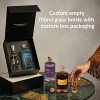 Emballage personnalisé en boîte, bouteilles de vin en verre transparent de 750 ml avec bouchon en liège pour les boissons, la vodka, le gin, le whisky, l'huile d'olive, le vinaigre