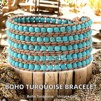 Bracelet en silicone unisexe de style bohème chrétien avec pierre turquoise et design en corde tressée - Cadeau