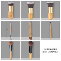Pinceau Kabuki en poudre moelleux avec logo personnalisé, manche en bambou, poils synthétiques doux, style plat/estompé pour le blush, le fond de teint, l'illuminateur
