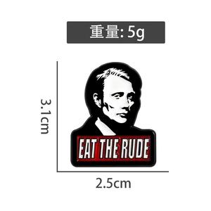 Pin Bros Enamel Kreatif EAT Rude, Paduan Seng, Karakter Film Kriminal Teror Klasik, Lucu, Berlapis Nikel Hitam, Bentuk 3D Tidak Beraturan - Product Image 5