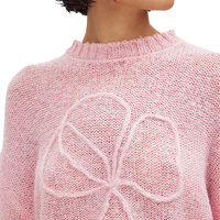 Pull en maille mélange mohair personnalisé pour femme, col rond, motif floral en intarsia, style artistique ouvert, décontracté et léger