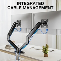 Bras double pour moniteur en acier allié avec ressort à gaz, pour écrans de 17 à 32 pouces, capacité de charge de 9 kg, fixation par pince/œillet, mouvement complet, pivotant, inclinable et rotatif