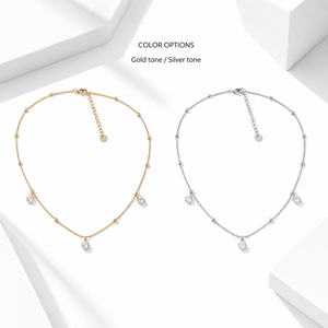 Collier à pendentif zircon en acier inoxydable plaqué or 14K sous vide, option chaîne perlée réglable, tons or et argent - Product Image 1
