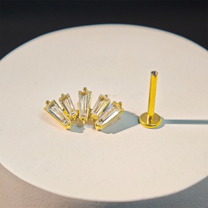 Zoryn Wholesale G23 Model 1 <b>Titanium</b> Alloy Five Zircon <b>Stud</b> Earrings Unisex High-End Jewelry Gold Plating - Product Image 4