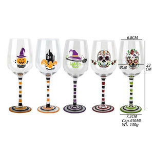 Copas de Vino Pintadas a Mano para Halloween, Copas con Diseño de Calavera, Fantasma y Castillo, Copas de Vino Tinto con Tallo Rayado para Regalos y Decoración de Fiestas - Product Image 2