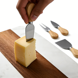 高級アカシア材チーズカッティングボードと4ピースチーズナイフセット、大理石チーズボードセット、ホームキッチン用シャルキュトリボード - Product Image 5