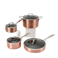 Ensemble de casseroles de luxe multifonctionnel antiadhésif dix pièces : marmite à soupe, poêle à frire, wok, casserole à lait, avec couvercle en verre à fond plat