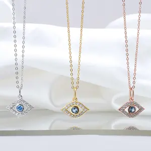 925 Sterling Silver 18K Rhodium White Rose Gold Plated Dainty Zirconia Link Choker Chain Evil Eye Necklace For Women