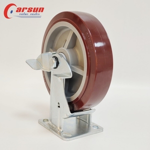 Roues fixes industrielles de roulettes résistantes de 8 pouces avec l'OEM en acier de diamètre de roue du polyuréthane 200mm de freins latéraux personnalisable