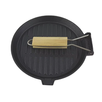 Poêle à griller ronde en fonte pré-assaisonnée de qualité supérieure avec poignée en bois amovible et surface striée pour steak