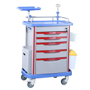 Chariot médical multifonctionnel d'urgence LK LK-B0101 en ABS avec 5 tiroirs, support de perfusion et support pour bouteille d'oxygène 4 - Product Image 5