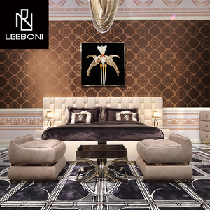 럭셔리 이탈리아 침실 세트 가구 정품 가죽 화이트 헤드 보드 더블 종류 사이즈 침대 - Product Image 3