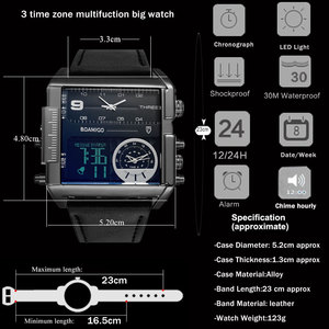 <span class=keywords><strong>BOAMIGO</strong></span>-relojes deportivos para hombre, pulsera de cuarzo de cuero, LED, con logo personalizado, 3 zonas horarias - Product Image 5