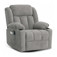 Fauteuil inclinable en tissu gris surdimensionné, pivotant, avec porte-gobelet, poche de rangement et dossier rembourré, pour salon