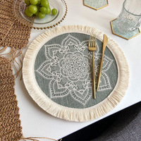 Sets de table en tissu Ychon avec pompons, polyester et coton, style bohème, sets de table ronds tissés, sets de table