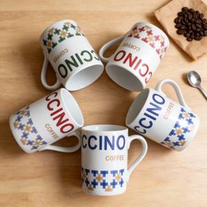 HARVIT Tasses à café et mugs à latte en porcelaine fine, style contemporain, avec lettres Scrabble Cino, Shandong - Product Image 2