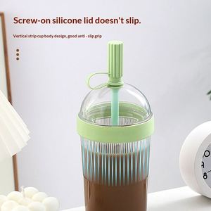 แก้วกาแฟพลาสติกใสแบบพกพา น่ารัก ใช้กลางแจ้งได้ พร้อมฝาและหลอด ปลอดภัยสำหรับเครื่องล้างจาน ปราศจากสาร BPA เหมาะสำหรับเป็นของขวัญ - Product Image 4