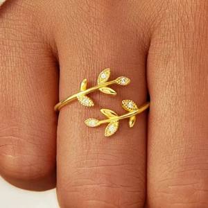 CAOSHI Custom popolare foglia di Design <span class=keywords><strong>brillante</strong></span> Zirconia cubica anelli di apertura per le donne da sposa argento/oro placcato CZ anelli femminili - Product Image 6