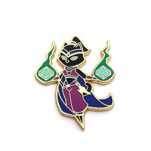 Prezzo di fabbrica vendita calda nero gatto glitterato spilla in metallo oro distintivo personalizzato strega bacchetta fuoco smalto duro spille spille - Product Image 3
