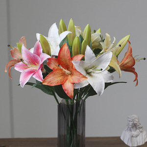 Flor de Lirio de 2 Cabezas Pegada a Mano, Hidratante, de Seda Sintética, para Decoración del Hogar, Mesa de Centro, Sala de Estar, Oficina, Arte Floral - Product Image 4