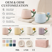 Tasse à café en porcelaine peinte à la main, finition nacrée, avec anse florale, en céramique texturée, 301-400 ml, cadeau pour la maison ou le bureau